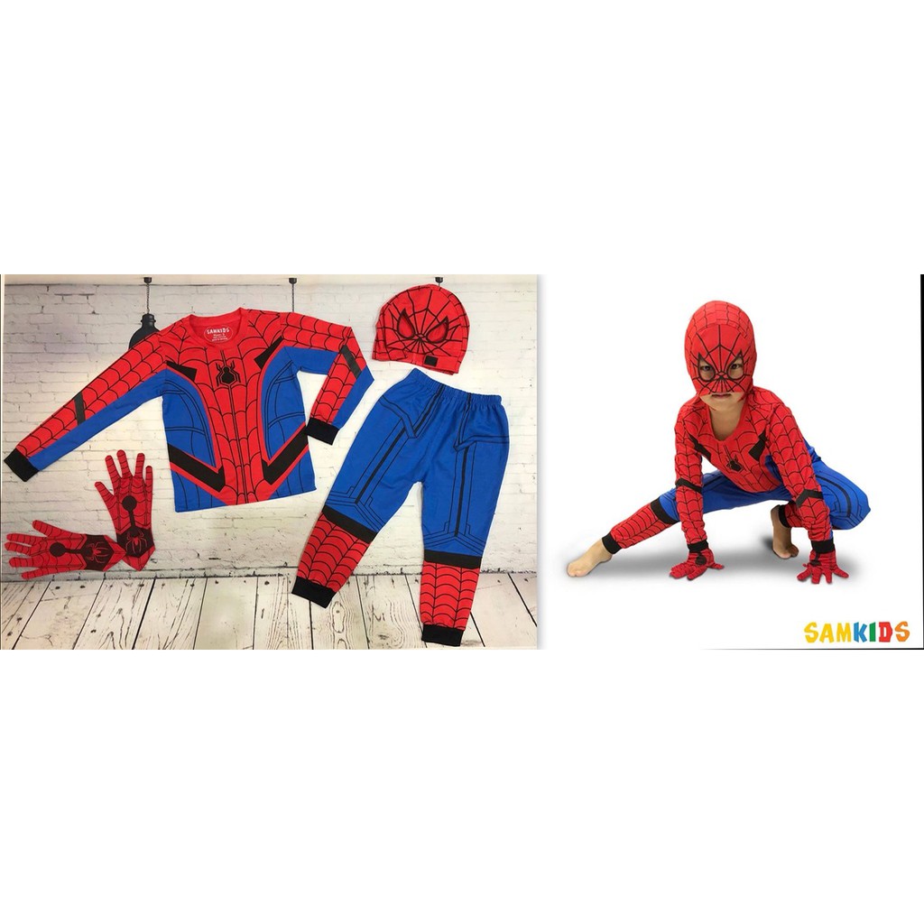 { TẶNG MŨ TRÙM- GĂNG TAY} ĐỒ BỘ BÉ TRAI TAY DÀI HÌNH SIÊU NHÂN NHỆN SPIDERMAN TỪ 12-42KG - Tomchuakids