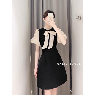 Váy cổ bèo phối tay tơ cao cấp