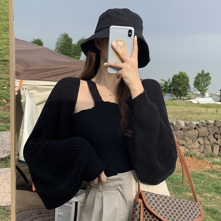 Áo khoác cardigan Set Áo Len Lửng Kèm Áo Không Tay Thời Trang Nữ Quyến Rũ