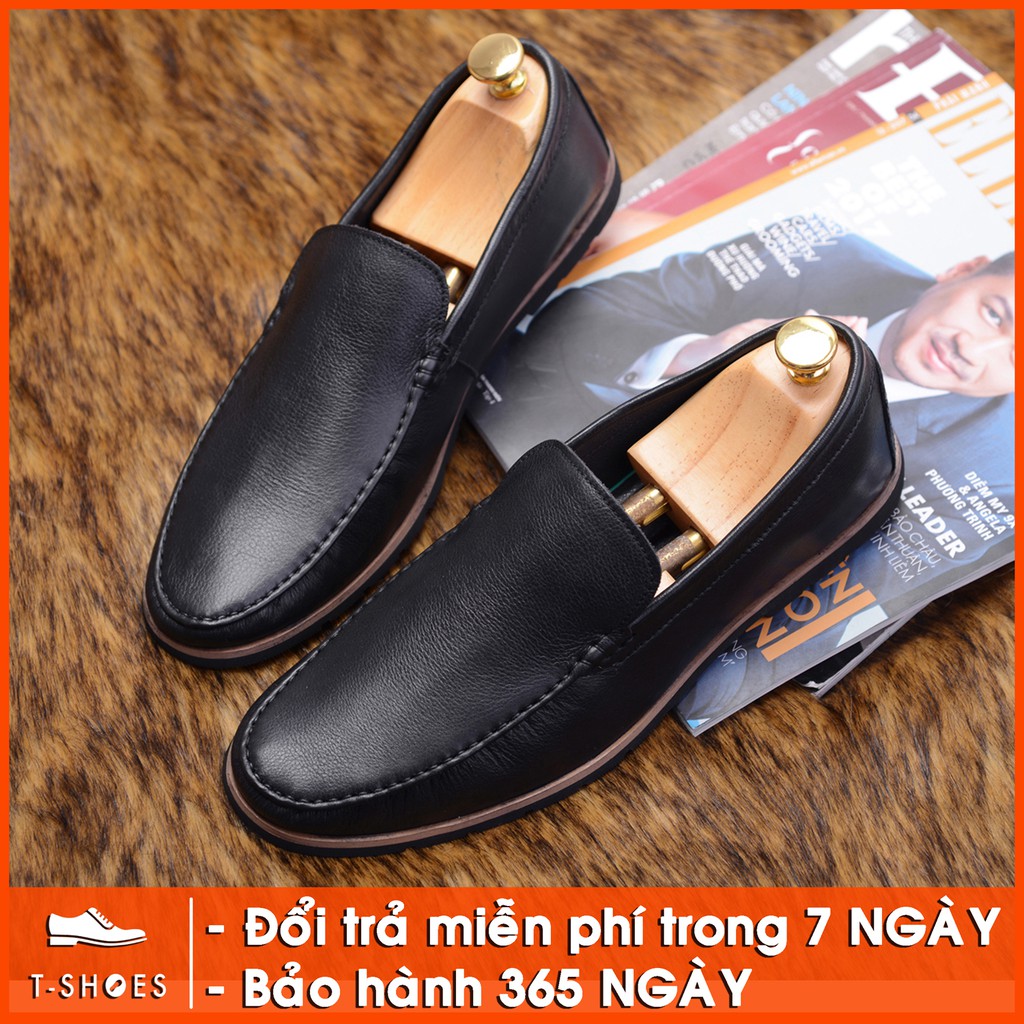 Giày da nam Loafer trơn, da pull up mềm màu đen
