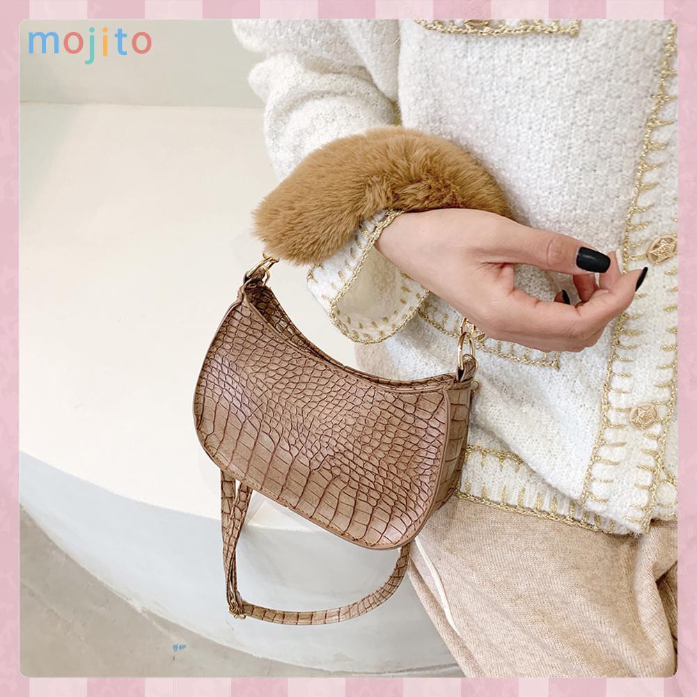 MOJITO Retro Plush Handle Shoulder Messenger Bag Alligator Women Leather Handbags