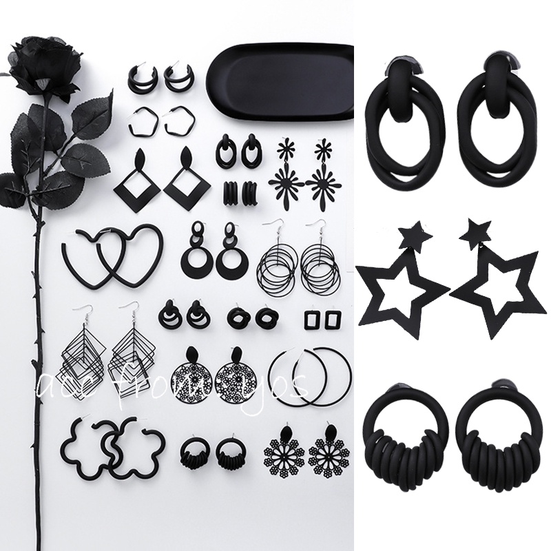 Bông tai khuyên tai tone màu đen sang chảnh dành cho nữ