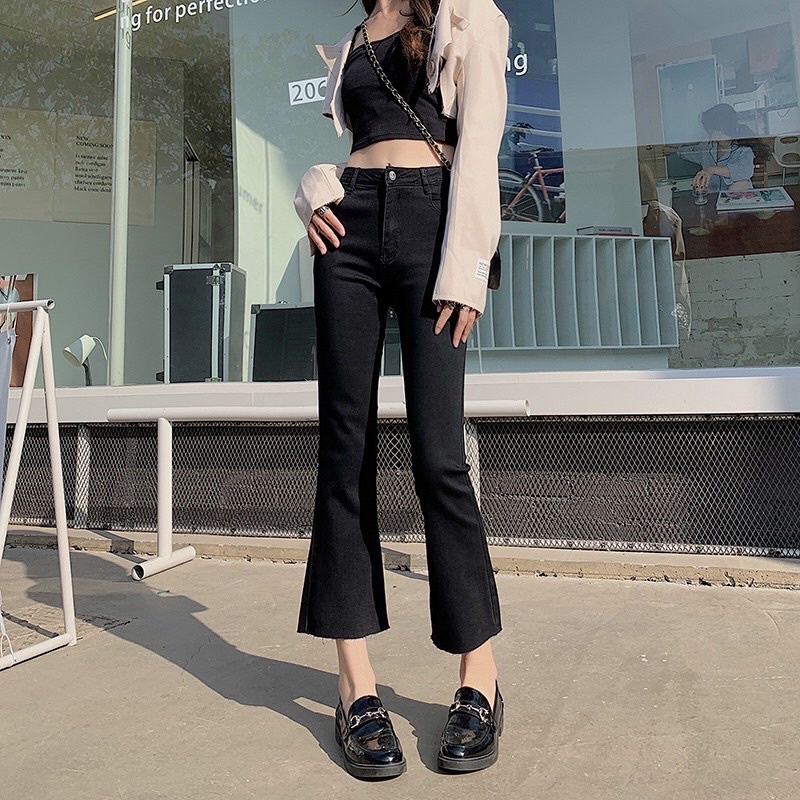 Quần Skinny Ống loe 9 tấc  Quần jeans Loe đen trơn - Chất bò giấy