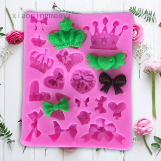 Khuôn Silicon Làm Bánh Kẹo Mềm Hình Nơ Vương Miện Hoạt Hình 3D