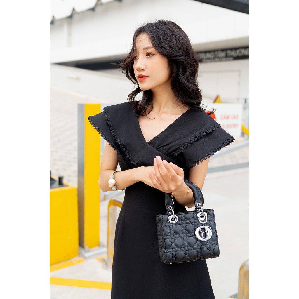 Đầm xòe ngắn tay cổ 2 lớp viền ren 20AGAIN DEW0559 | BigBuy360 - bigbuy360.vn