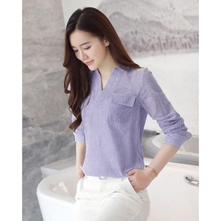 Áo Kiểu Sọc Cổ V Janet