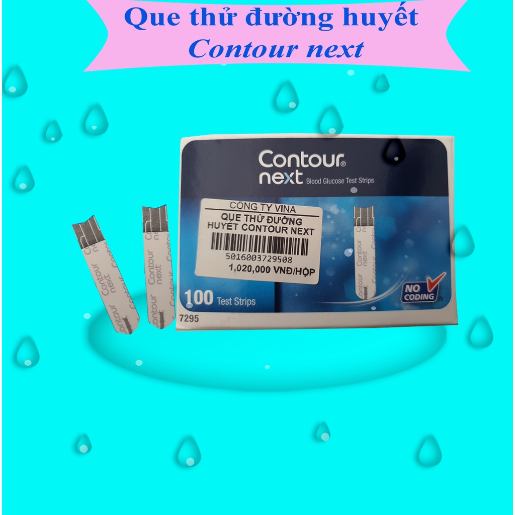Que thử đường huyết Contour Next hộp tròn 50 que hoăc 2 hộp tròn 100 que