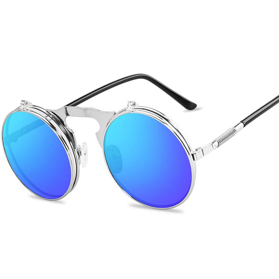 Kính Mát Gọng Kim Loại Lật Tròng Tròn Phong Cách Punk Vintage Thời Trang Cho Nam Nữ