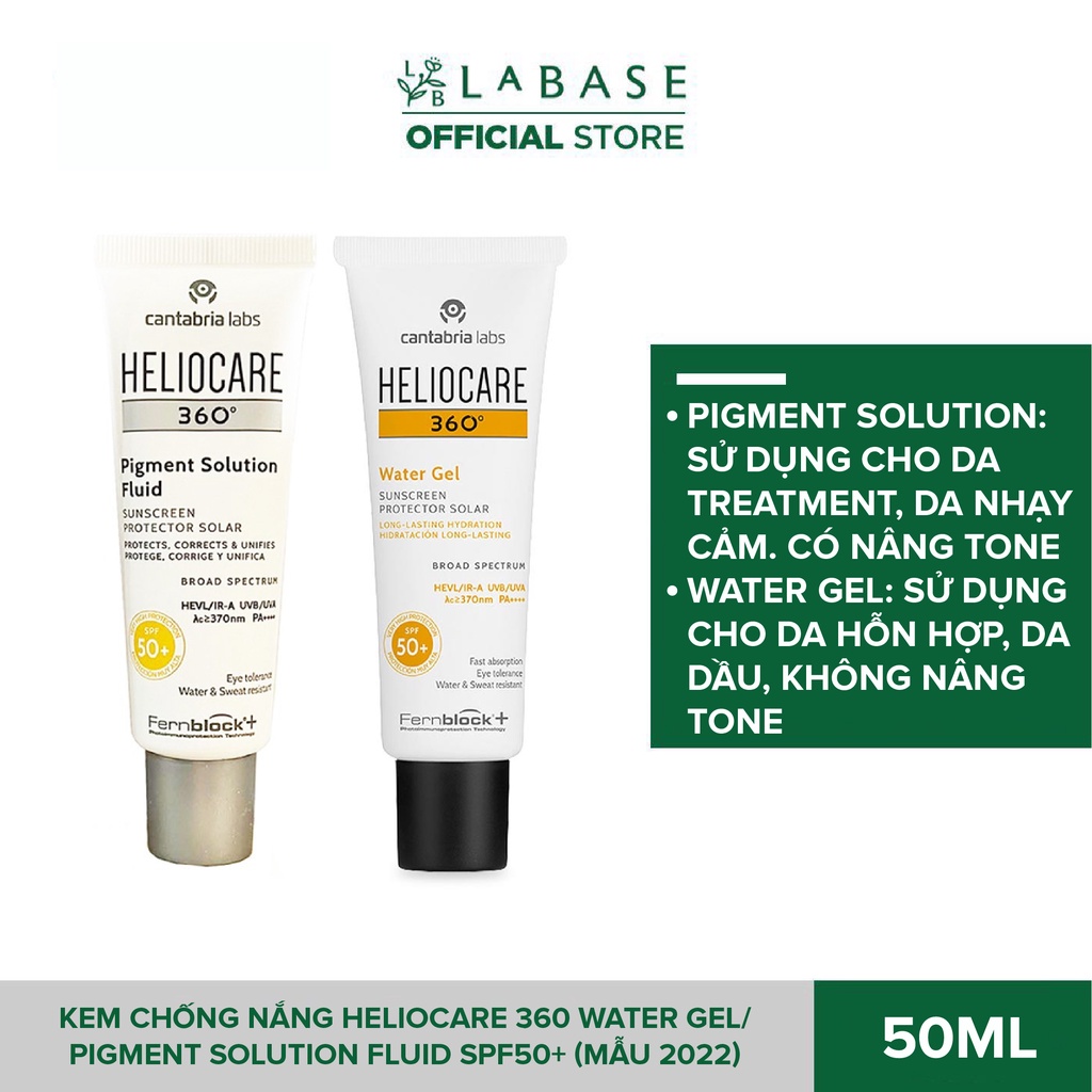 Kem chống nắng Heliocare 360 Water Gel/ Pigment Solution Fluid SPF50+ 50ml ( Mẫu 2022)