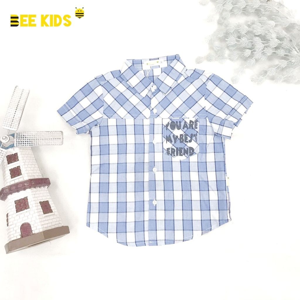 Áo Sơ Mi Bé Trai Ngắn Tay Bee Kids Vải Thô Kẻ Caro In Túi Trước Ngực Cho Bé Đi Chơi Đi Học (2 - 12 tuổi) 8AC01638CX