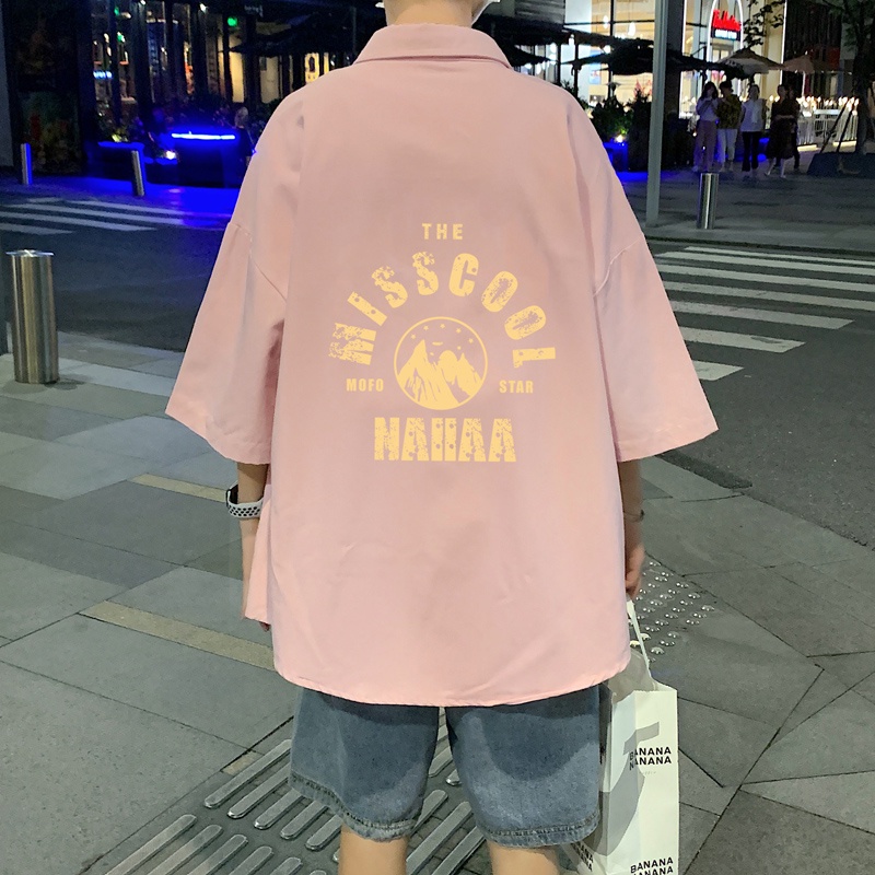 Áo sơ mi IFNICEFUTURE vải lụa mát tay ngắn dáng rộng in họa tiết phong cách Hàn Quốc năng động cho nam