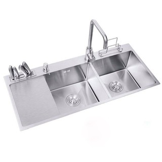 Chậu rửa bát 2 hố 1 bàn có giá cài dao SUS304 K10048 (bàn phải)