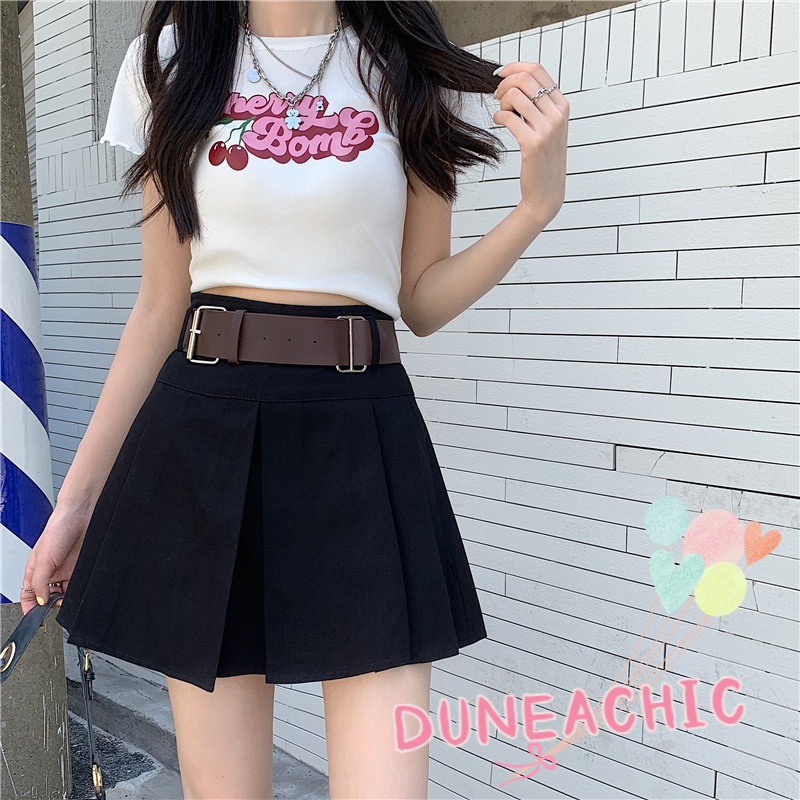 Chân Váy Ngắn Xếp Ly Phối Thắt Lưng Kiểu Retro Dễ Thương Cho Nữ
