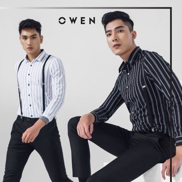 [XẢ LỖ SIZE 39] OWEN - Áo Sơ mi dài tay Owen Slimfit kẻ sọc đen - Áo sơ mi nam dài tay AS81459