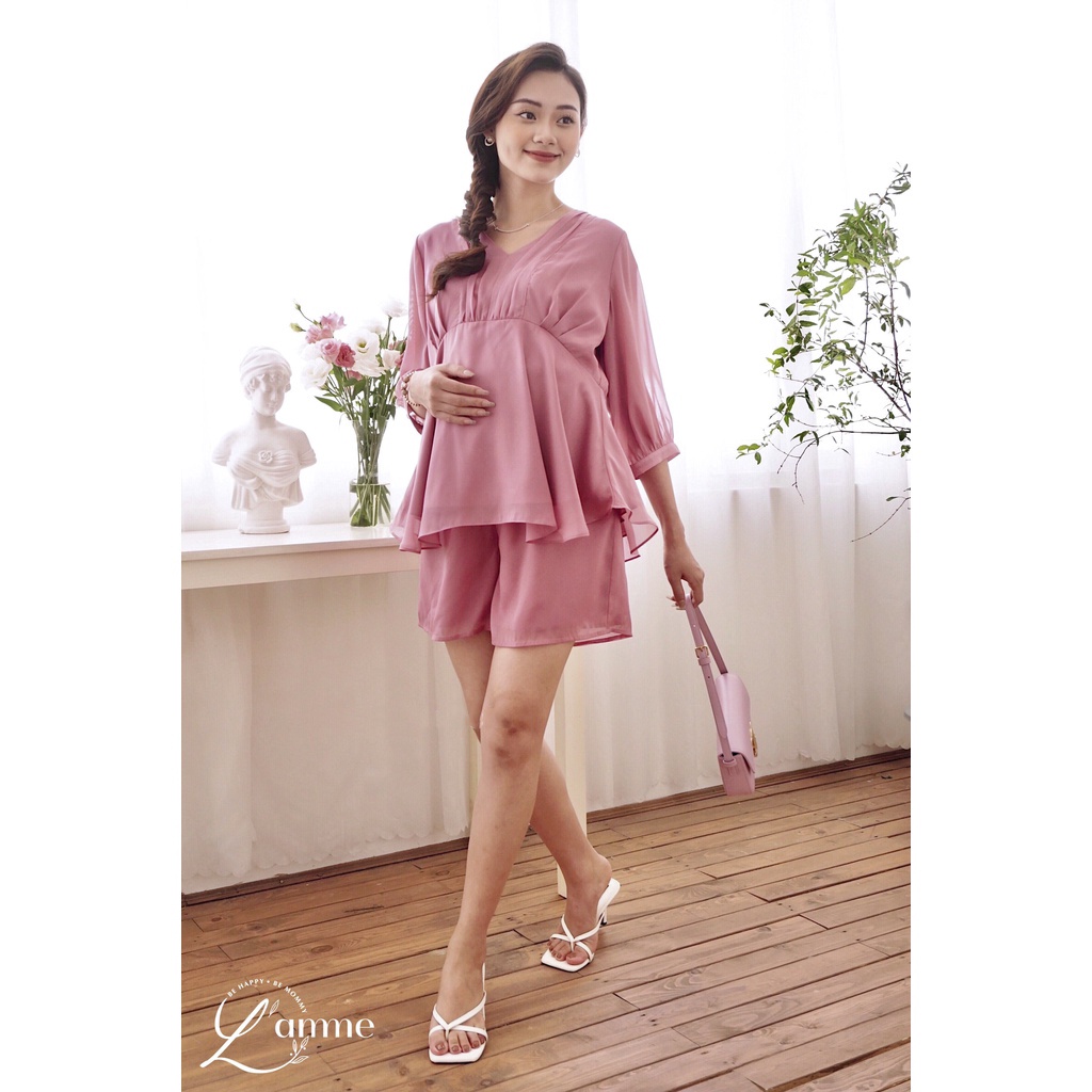 Bộ đồ bầu Winnies se tơ mềm, thiết kế babydoll phối ren sang chảnh, kiểu dáng trẻ trung; thích hợp đi chơi by Lamme