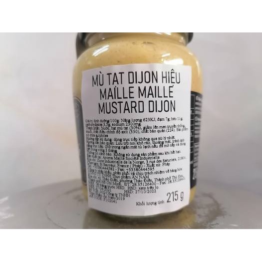 Mù tạt vàng Dijon Originale Maille Nhập khẩu Pháp lọ 215g