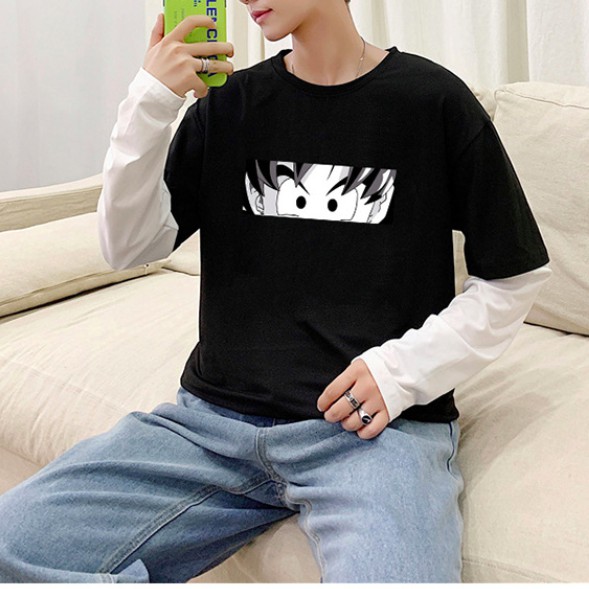 Áo thun nam vai rộng dài tay oversize in hình songoku cá tính new