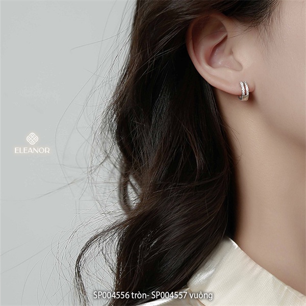 Bông tai nữ chuôi bạc 925 Eleanor Accessories đính đá hình vuông tròn phụ kiện trang sức 4556