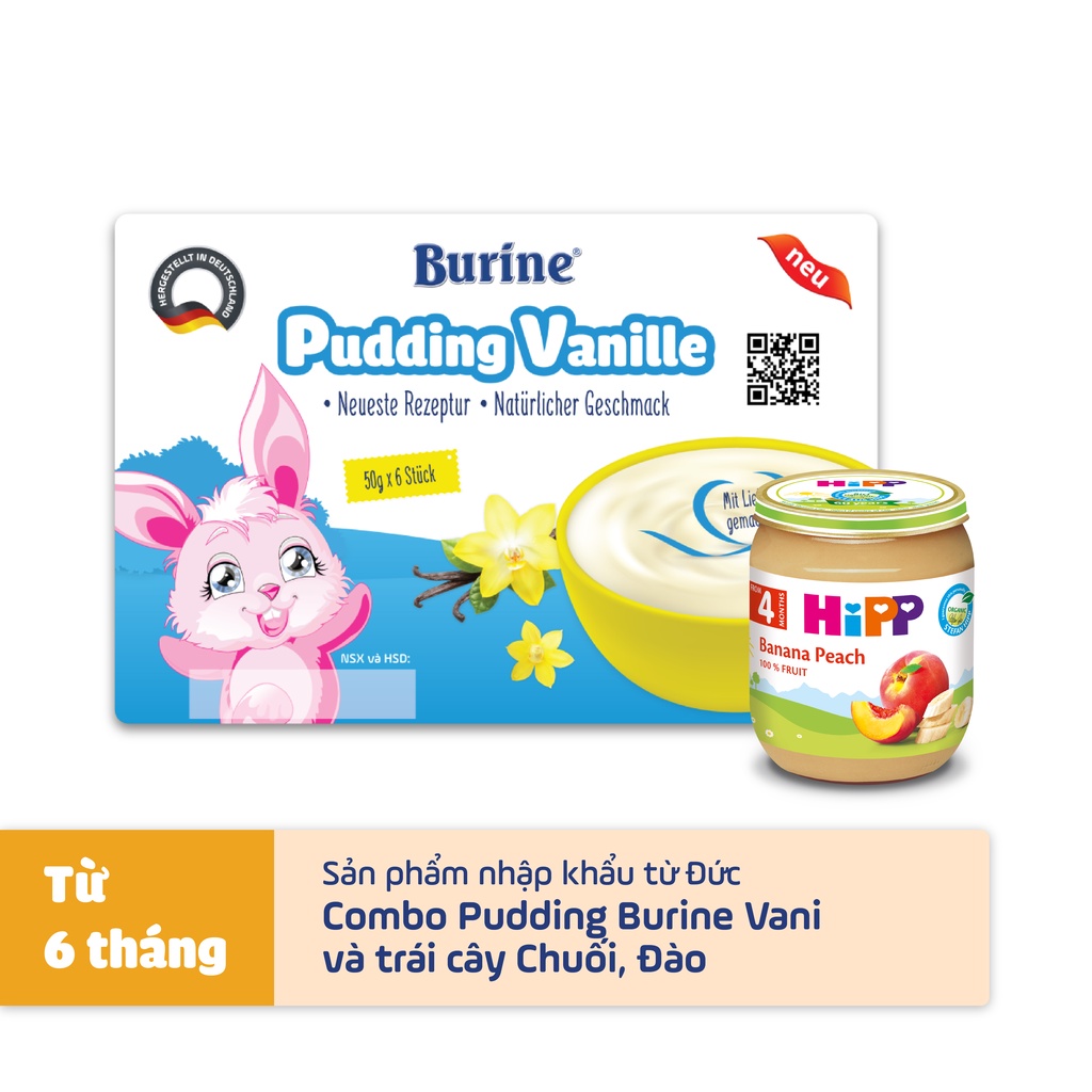 Combo Pudding BURINE Vani Và Trái Cây Chuối, Đào Ăn Dặm HiPP Kích Thích Trẻ Ăn Ngon, Bổ Sung Vitamin C PUDVANI_4396.