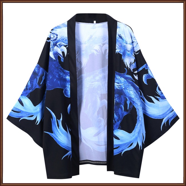 Áo Khoác Kimono Tay 3/4 Dáng Rộng In Hình Rồng Trung Hoa Dành Cho Nam Và Nữ