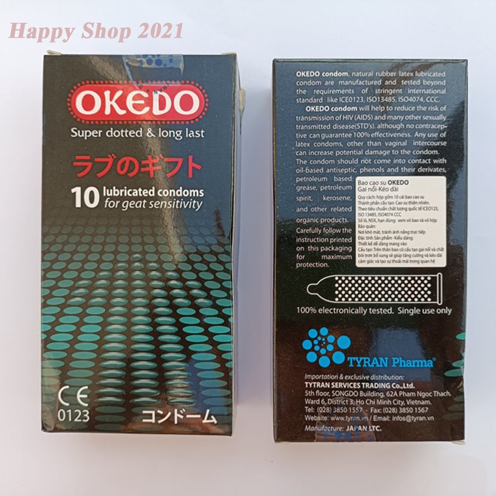 Combo 3 hộp bao cao su OKEDO 10   - bao kéo dài thời gian, gai