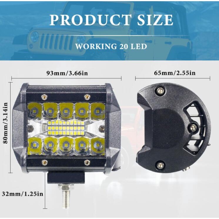 Đèn Sương Mù 60W 4x4 Ánh Sáng Vàng Chống Thấm Nước Cho Xe Jeep ATV SUV