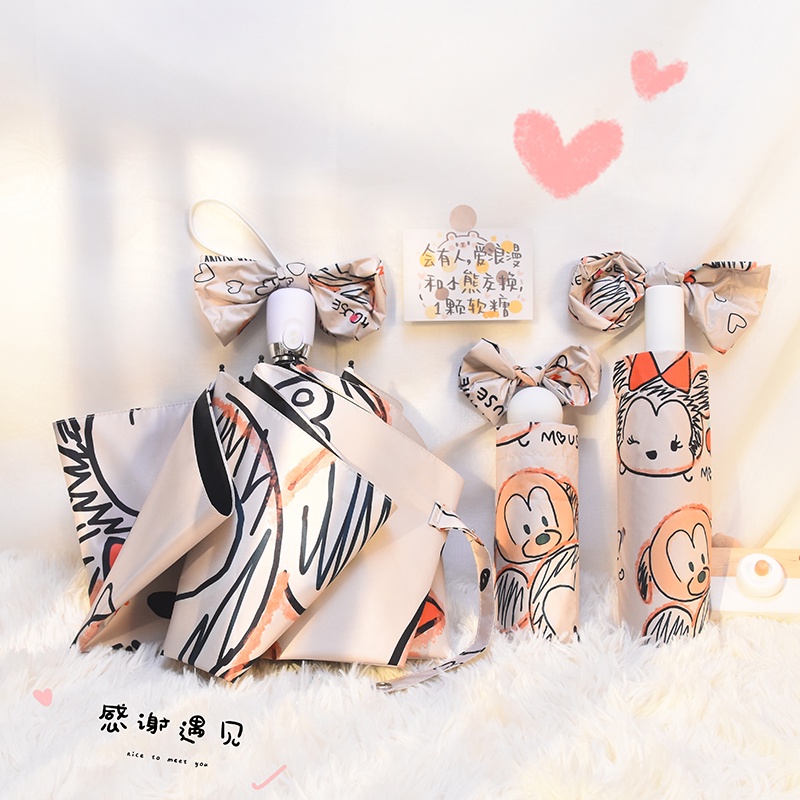 Dù Gấp Tự Động Chống Tia UV Họa Tiết Chuột Minnie Dễ Thương