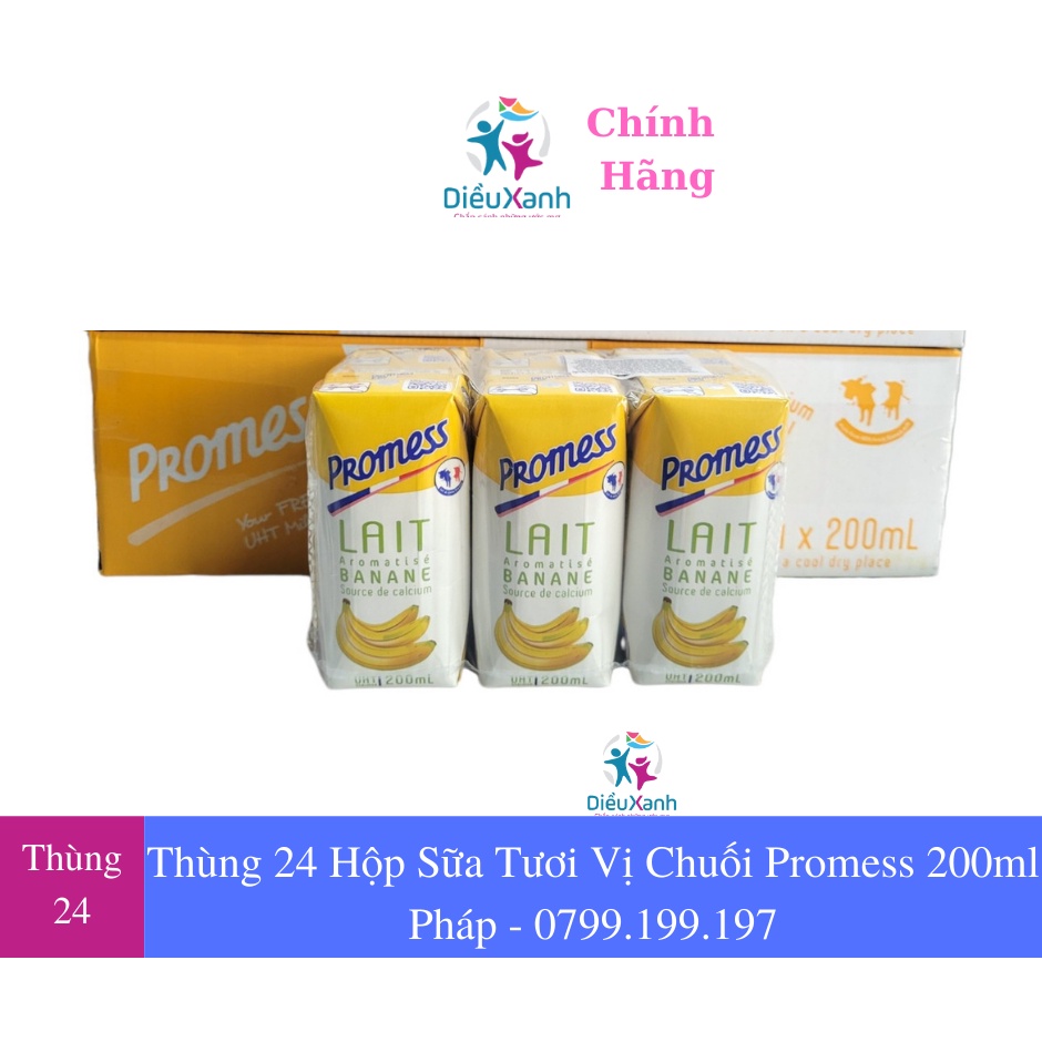 Thùng 24 Hộp Sữa Tươi Vị Chuối Promess 200ml - Nhập Khẩu Pháp