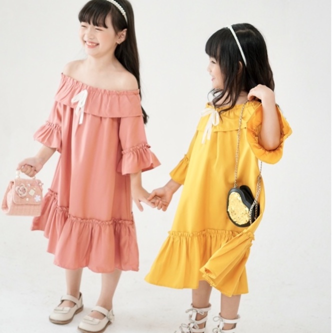 Váy tiểu thư trễ vai đuôi cá vải trượt nhật cao cấp mùa hè SUNKID BT màu hồng cho bé gái 4-12 tuổi – SunKid >>> top1shop >>> shopee.vn