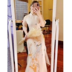 Áo Dài Cách Tân 4 Tà Chim Gia, Áo Dài Cách Tân Nữ Tơ Óng  đính kết Chim Anh Đào