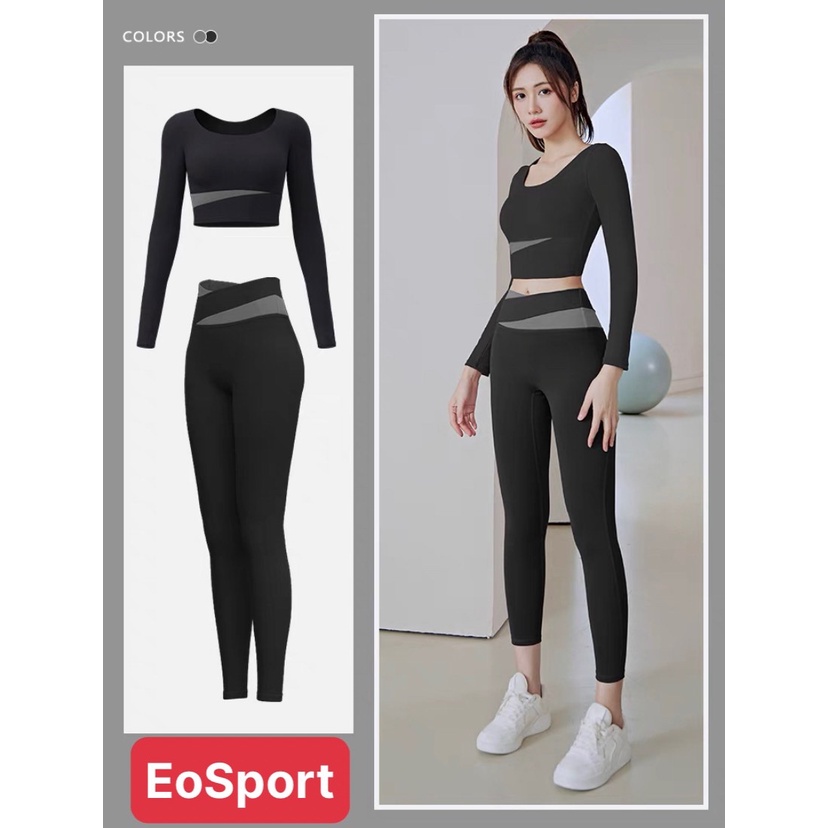 Bộ tập gym yoga nữ dài tay phối màu set tập gym nữ mùa đông quần dài áo croptop tay dài kèm mút ( Set Tay dài phối màu)