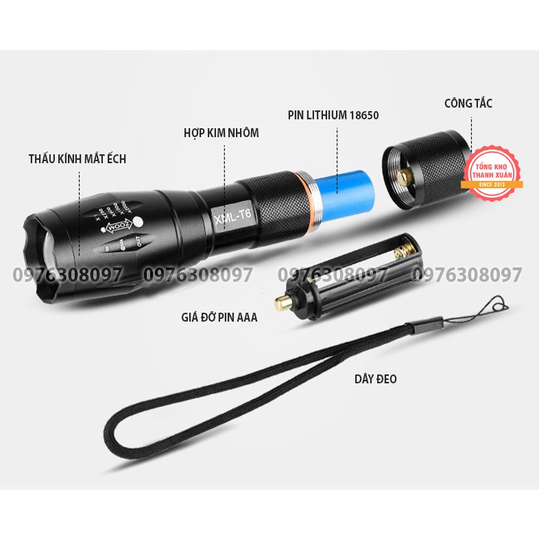 Đèn Pin Siêu Sáng UltraFire Led Cree XML T6 Cao Cấp Hợp Kim Chống Nước Pin Có Thể Sạc Lại Full Box ❤️RẺ VÔ ĐỊCH❤️