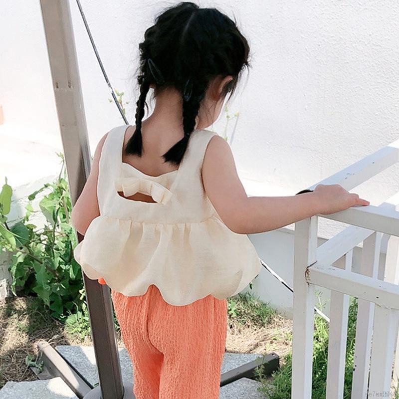 Áo Hai Dây Hở Lưng Thắt Nơ Phong Cách Hàn Quốc Xinh Xắn Thời Trang Mùa Hè Cho Bé Gái