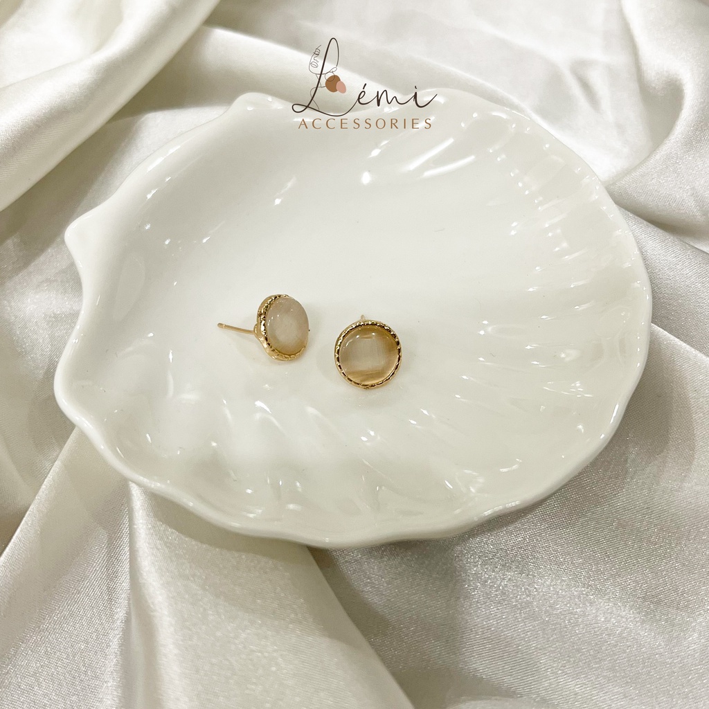Bông tai đính đá hình tròn Lémi đơn giản nhỏ gọn bền màu thời trang Hàn Quốc Lemi accessories