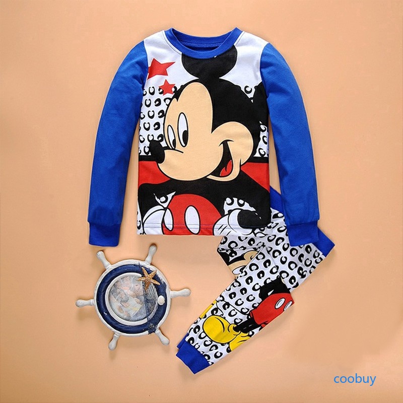 Bộ đồ ngủ tay dài họa tiết chuột mickey đáng yêu dành cho bé