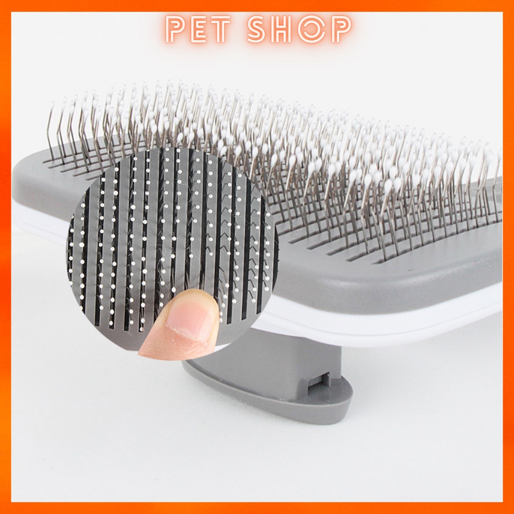 Lược chải lông chó mèo có nút bấm đẩy lông cao cấp dễ dàng loại bỏ lông khi chải, tay cằm bằng silicon dễ dàng gỡ rối