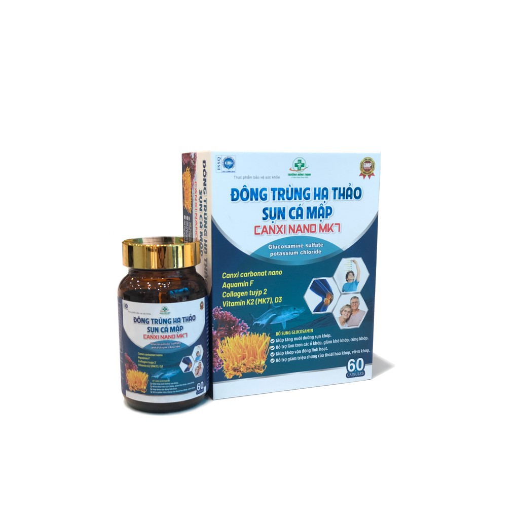 Viên Uống Đông Trùng Hạ Thảo Sụn Cá Mập Canxi Nano MK7- Bổ Sung Glucosamin Hỗ Trợ Giảm Thoái Hóa Khớp, Viêm Khớp- 60 viê