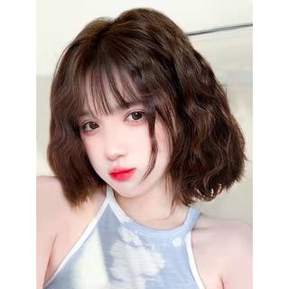 Bộ Tóc Giả Dài 40CM Mái Ngang Vai Xoăn Gợn Sóng Màu Lì Chịu Nhiệt Dành Cho Nữ