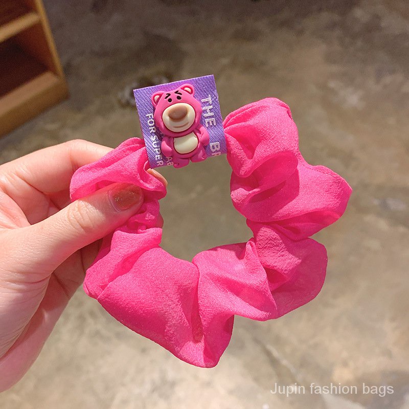 Dây buộc tóc chiffon bản lớn in họa tiết dâu tây màu sắc thời trang mùa hè dành cho nữ