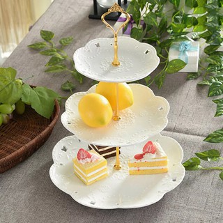 Bộ khay pancake 3 tầng đựng mứt kẹo, ô mai, hoa quả ngày tết chất liệu nhựa màu trắng cao cấp bóng đẹp