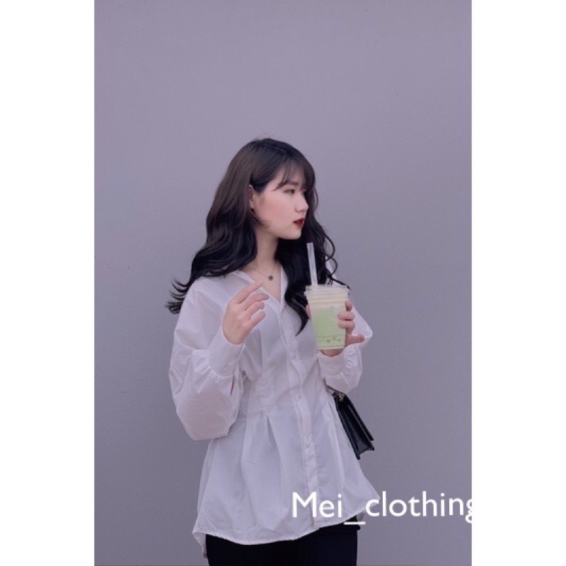 [Ảnh thật/sẵn] Áo sơmi XIAOZING chiết eo cực tôn dáng