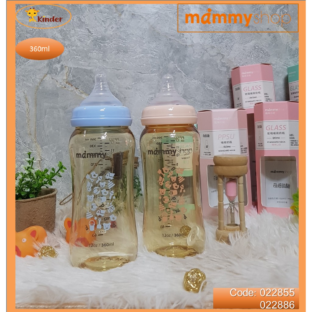 Bình sữa 360ml nhựa PPSU hồ lô cổ rộng mammyshop - màu hồng phấn