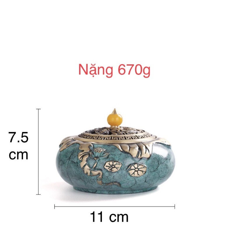 Lư đồng xanh ngọc, lư đồng đốt trầm, lư đồng xông trầm, lư đồng cổ, lư đồng xưa, đồ phong thuỷ, trầm hương.