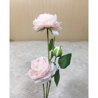 Hoa lụa cao cấp, hoa hồng giả 2 bông 1 nụ cỡ lớn trang trí nhà cửa sang trọng