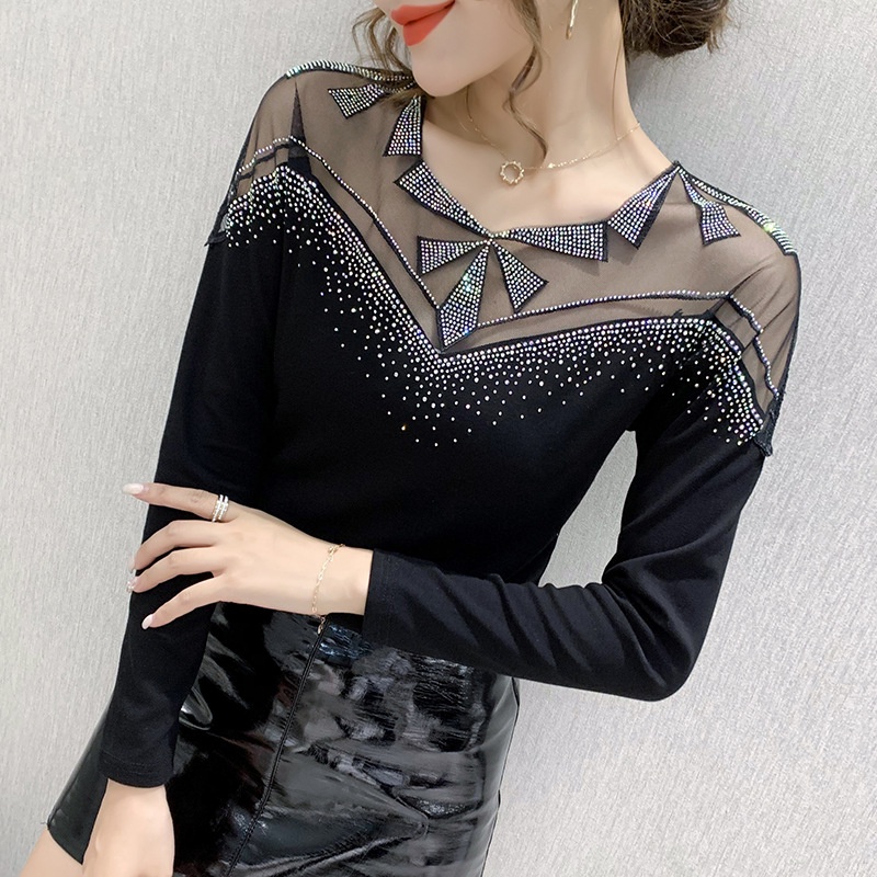 áo lưới dài tay Áo thun dài tay nữ Phối Ren Hoa Thiết Kế Hợp Thời Trang