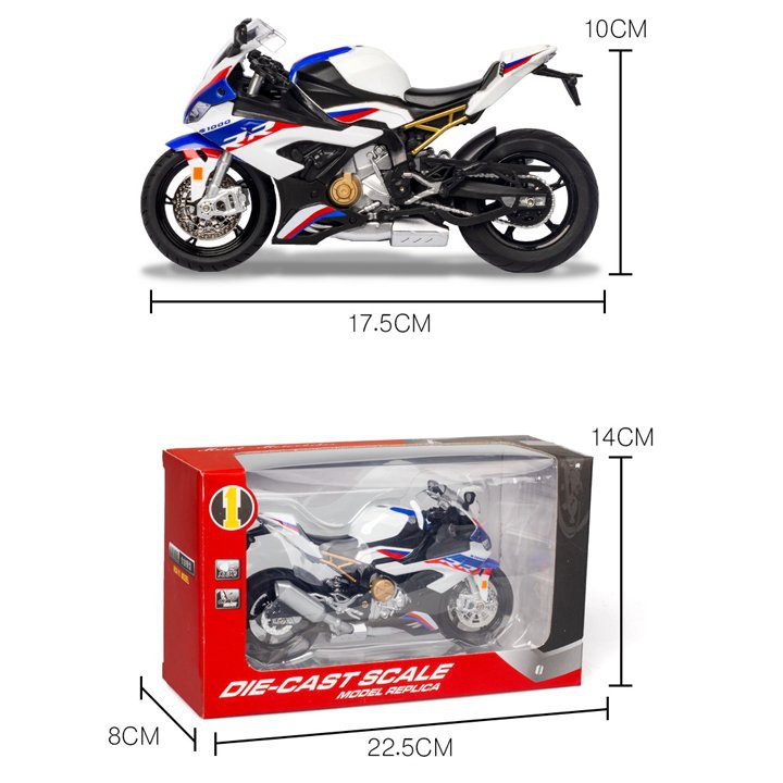 XE MÔ HÌNH MOTO BMW S1000RR 2020 có ĐÈN, ÂM THANH | HUAYI MODEL tỉ lệ 1:12