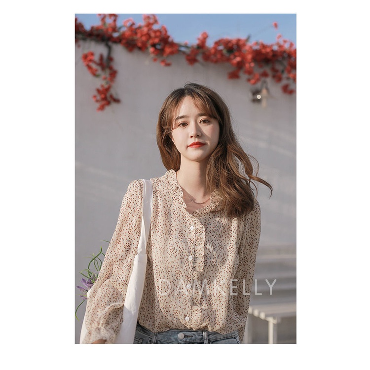 Áo Sơ Mi Chiffon Dáng Rộng Cổ Chữ v In Họa Tiết Hoa Phong Cách Hàn Quốc Dễ Phối Đồ Thời Trang Cho Nữ