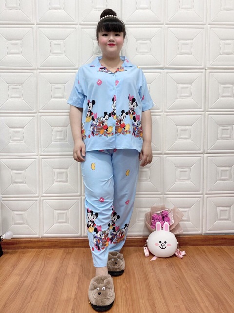 Bộ pijama big size quần dài tay ngắn size lớn 75-85kg nhiều màu1