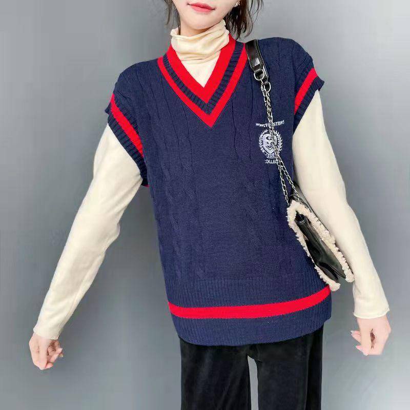 Áo len cổ chữ V dáng rộng thêu họa tiết phong cách phương Tây thời trang thu đông cho nữ | BigBuy360 - bigbuy360.vn