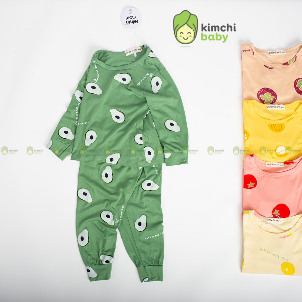Đồ Bộ Bé Trai, Bé Gái Minky Mom Vải Thun Lạnh Hoạ Tiết Trái Cây, Bộ Dài Tay Cho Bé Mặc Thu Đông MKMTD2160